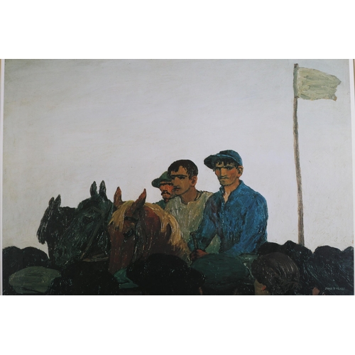 733 - JACK B YEATS 
The Start
A coloured print
A pair of shipping prints, a framed still life, a black and... 