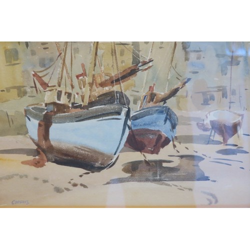 736 - DESMOND CARRICK 'WAITING ON THE TIDE' water colour signed lower left 24 cm (h) x 32cm (w)