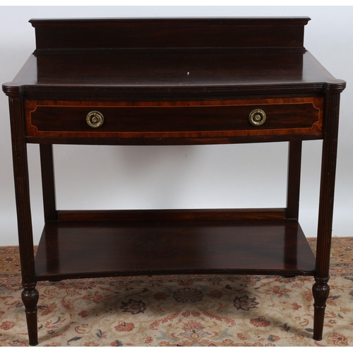 92 - A 19TH CENTURY MAHOGANY ROSEWOOD CROSSBANDED AND SATINWOOD INLAID SIDE TABLE of rectangular bowed ou... 