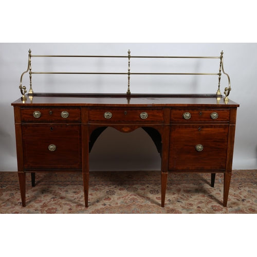 84 - A GEORGIAN MAHOGANY ROSEWOOD CROSSBANDED AND SATINWOOD INLAID SIDEBOARD of rectangular bowed outline... 