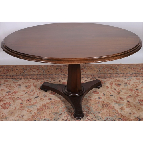 26 - A 19TH CENTURY MAHOGANY POD TABLE of oval outline the shaped top above a baluster column with carved... 