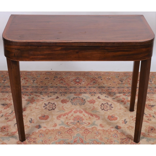 43 - A 19TH CENTURY MAHOGANY AND SATINWOOD CROSSBANDED FOLDOVER CARD TABLE of rectangular outline the sha... 