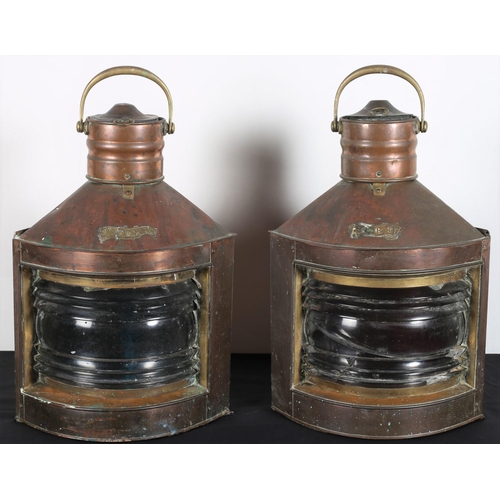 105 - TWO 19TH CENTURY COPPER SHIP'S LAMPS inscribed 'Port' and 'Starboard' with brass carrying handles 
5... 