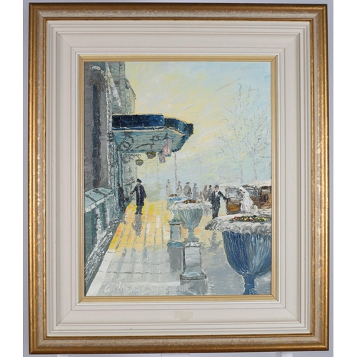 155 - WILHELM BALCERZAK 
Gresham Hotel in the 70s
Oil on canvas
Signed lower left 
45cm (h) x 41cm (w)