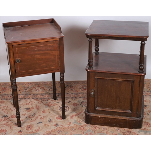 18 - A 19TH CENTURY MAHOGANY PEDESTAL of rectangular outline the shaped top above an open compartment and... 