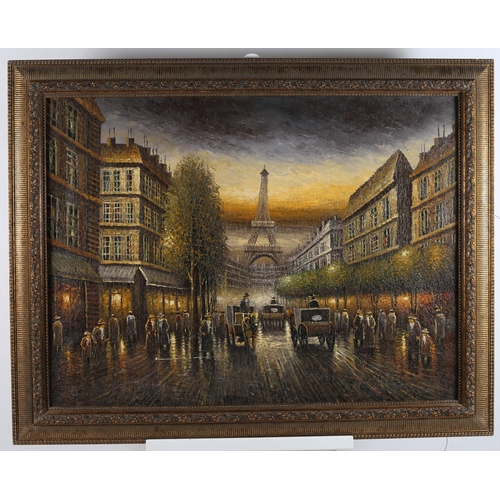 728 - CONTINENTAL SCHOOL
Parisian Street Scene with Figures and Horse Drawn Carriages
Oil on canvas 88cm (... 