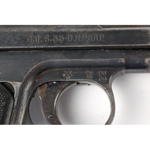 258 - 1914 Mauser 6.35 caliber semi automatic pistol of a type used by Irish Volunteers, serial number 393... 