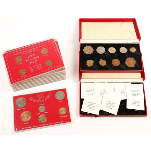 263 - 1950 two specimen coin sets comprising, nine coins from half-crown to farthings, in red Royal Mint d... 