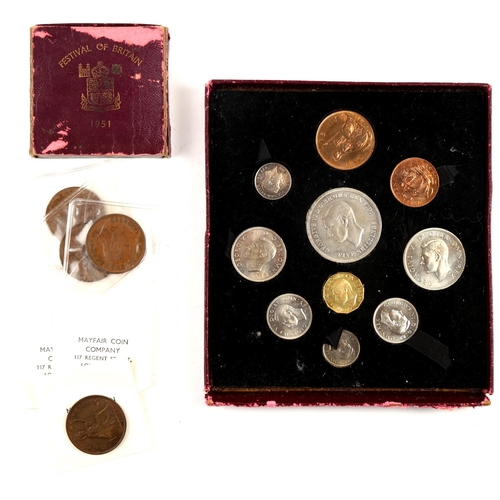 263 - 1950 two specimen coin sets comprising, nine coins from half-crown to farthings, in red Royal Mint d... 