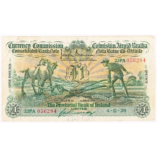 268 - Banknotes. Ireland, Currency Commission Consolidated Banknote, 'Ploughman' The Provincial Bank of Ir... 