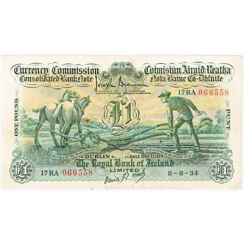 269 - Banknotes. Ireland, Currency Commission Consolidated Banknote, 'Ploughman' The Royal Bank of Ireland... 