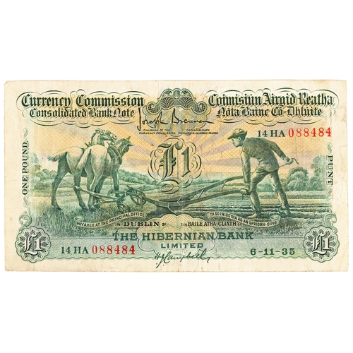 270 - Banknotes. Ireland, Currency Commission Consolidated Banknote, 'Ploughman' The Hibernian Bank Limite... 