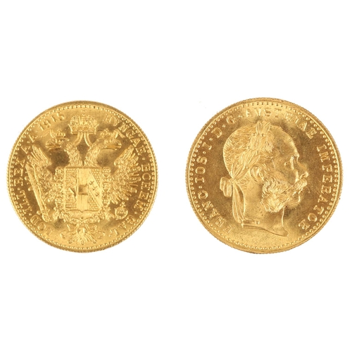 271 - Coin. Austrian Franz Joseph one Ducat gold coin dated 1915, laureate portrait reverse, arms within d... 