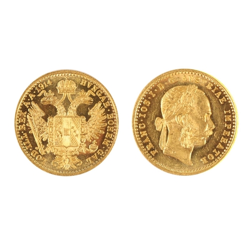 272 - Coin. Austrian Franz Joseph one Ducat gold coin dated 1914, laureate portrait reverse, arms within d... 