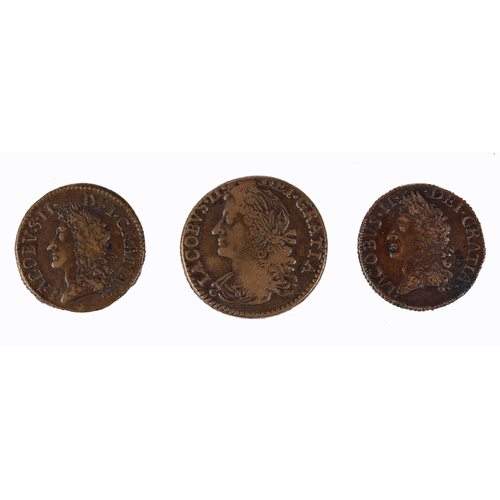 280 - James II 'Gunmoney' Three halfcrowns gunmoney pieces, 1690 April (large) and 1690 May (2) VG to F.