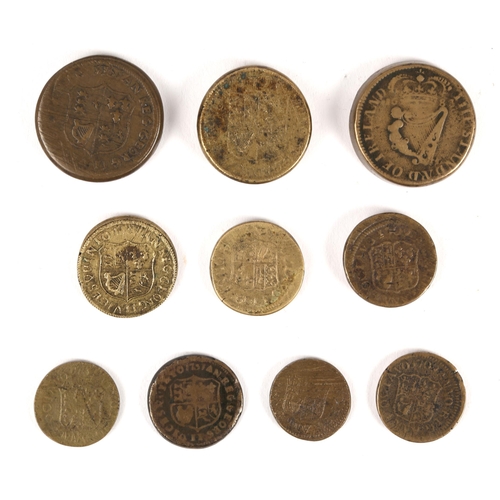 282 - Irish coin weights. Eight 17th and 18th century Irish brass coin weights: 1683, coinweight, 31.3g; 1... 