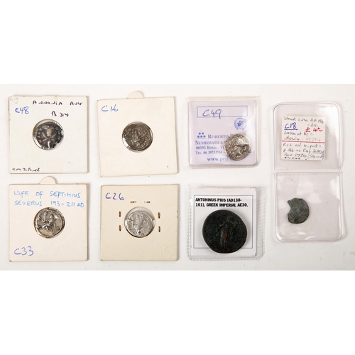 287 - Roman Denarii. M. Marcius, Denarius, c. 134, helmeted Roma right, modius behind, x below chin, r. Vi... 