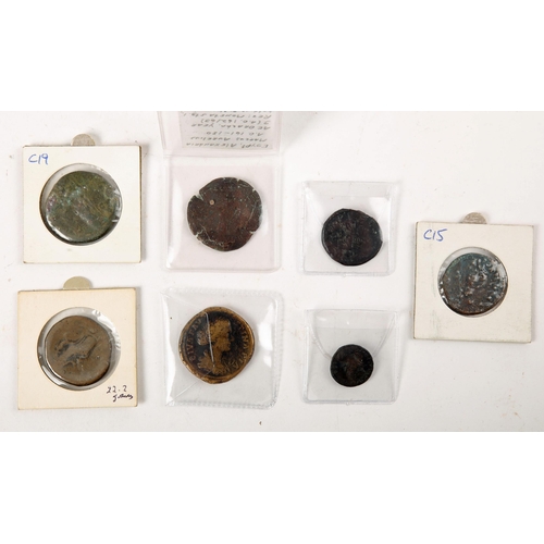 289 - Collection of seven bronze Roman coins, Marcus Aurelius, Egypt dracham; Marcus Aurelius, Sestertius;... 