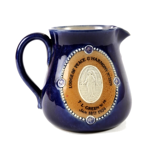 309 - 1924 (18 January) Irish interest Royal Doulton stoneware Masonic jug. Marked with the words 