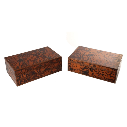 312 - A pair of 19th century Anglo-Indian tortoiseshell and parquetry-veneered travelling boxes, comprisin... 