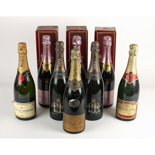 318 - Champagne. One bottle Pol Roger Champagne, 1969; two bottles Pol Roger, 1973; three bottles Pol Roge... 