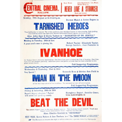 327 - Cinema poster, Central Cinema Mallow  1960s. A poster listing forthcoming feature films Ivanhoe star... 