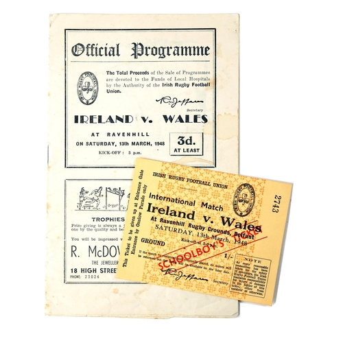 332 - Rugby 1948-2009 Ireland v Wales Grand Slam programmes. 1948 (13 March) Ireland v. Wales, programme a... 