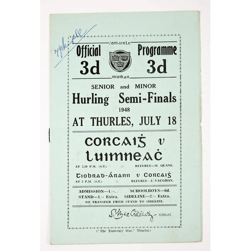 338 - Gaelic Athletic Association, GAA, 1948 Munster Hurling Semi-Finals, Cork v Limerick, official progra... 