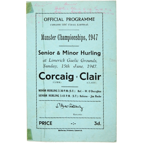 341 - Gaelic Athletic Association, GAA, 1947 Munster Hurling Championships, 15 June, official programme, C... 