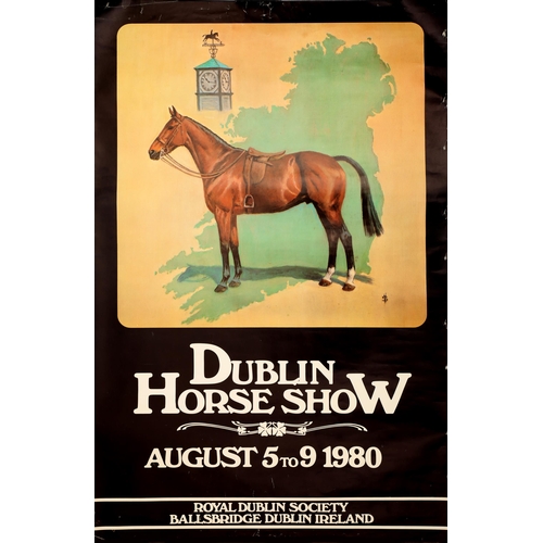 364 - 1980 Dublin Horse Show travel poster. A map of Ireland with a chestnut hunter in front and the Royal... 