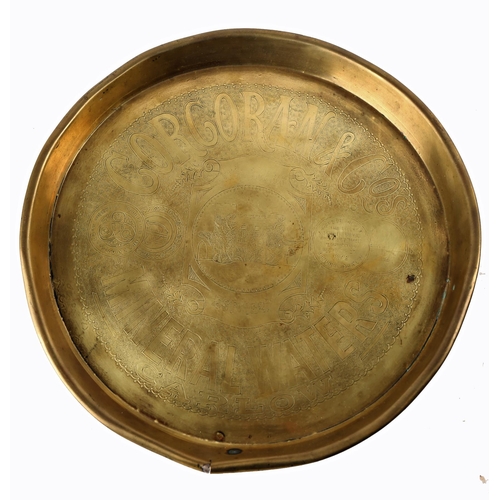 367 - Advertising, Corcoran & Co's. Mineral Waters Carlow, etched brass tray, centred with a vignette of C... 