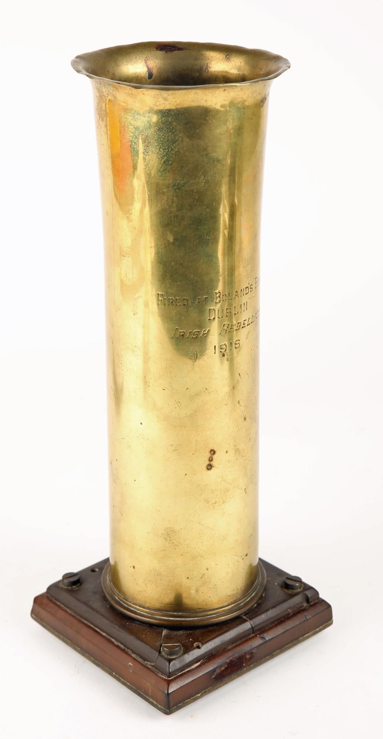 Easter Rising 1916. A brass artillery shell case engraved Fired