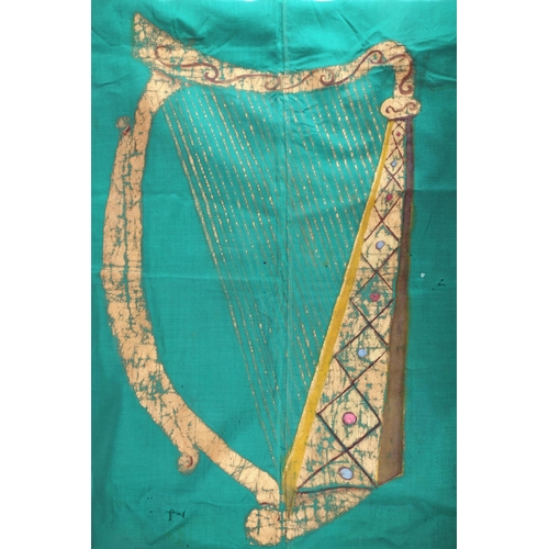 62 - An Irish nationalist flag. A large green flag with painted gilt harp, 66