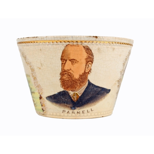 20 - Charles Stewart Parnell, commemorative creamware sugar bowl, c.1891, transfer printed with a portrai... 