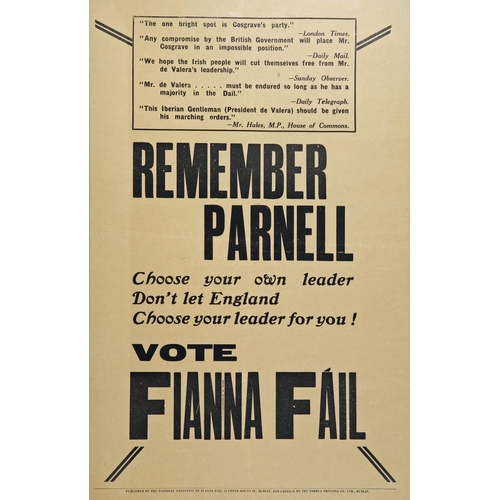 75 - Election poster, 1932 General Election. Remember Parnell! Choose your own leader. Don't let England ... 