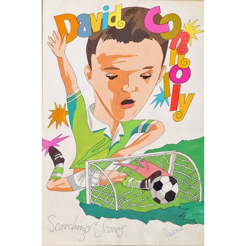 378 - Irish international football stars, prints by Piet Sluis Dutch/Irish) 20th/21stC. Three hand coloure... 