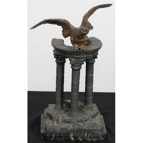 114 - A 19TH CENTURY SPELTER POCKET WATCH STAND of architectural outline in the form of three Corinthian c... 