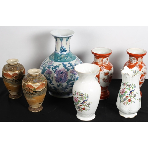 118 - A PAIR OF SATSUMA VASES of baluster form together with a pair of Oriental vases of baluster form dec... 