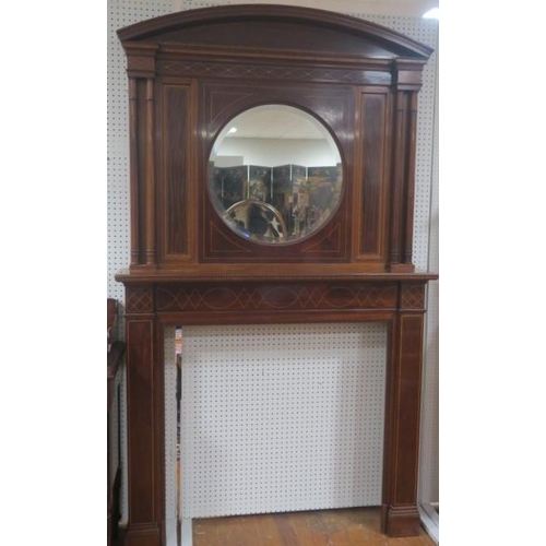 190 - A FINE EDWARDIAN MAHOGANY AND SATINWOOD INLAID CHIMNEY PIECE by Maples of London of rectangular arch... 