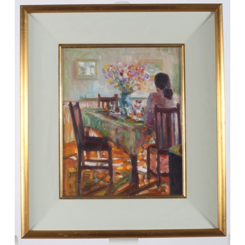 295 - JAMES O'HALLORAN 
Interior Scene with Females Seated at Table
Oil on board 
Signed lower left 
30cm ... 