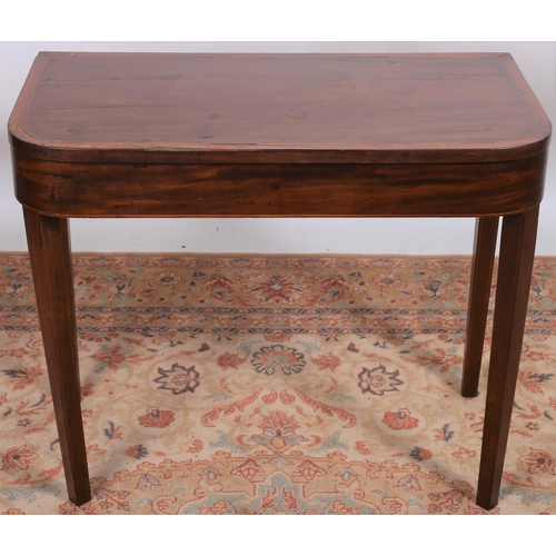 357 - A 19TH CENTURY MAHOGANY AND SATINWOOD CROSSBANDED FOLDOVER CARD TABLE of rectangular outline the sha... 