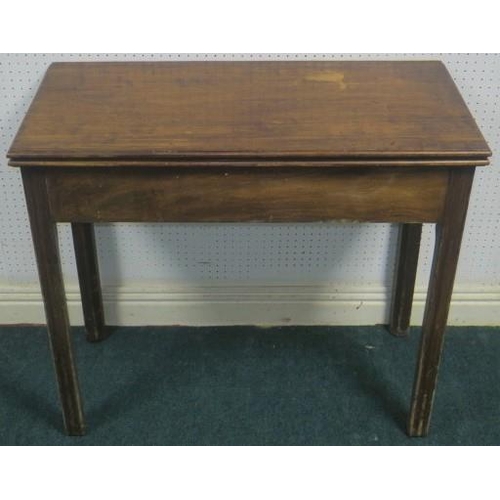 360 - A GEORGIAN MAHOGANY FOLDOVER COFFEE TABLE the rectangular hinged top with baize lined interior on sq... 