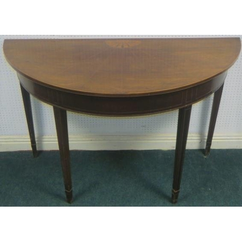 363 - A 19TH CENTURY MAHOGANY AND SATINWOOD INLAID SIDE TABLE of rectangular bowed outline the shaped top ... 