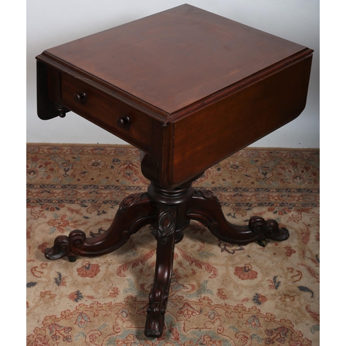 368 - A 19TH CENTURY MAHOGANY DROP LEAF TABLE the rectangular hinged top with frieze drawer with opposing ... 