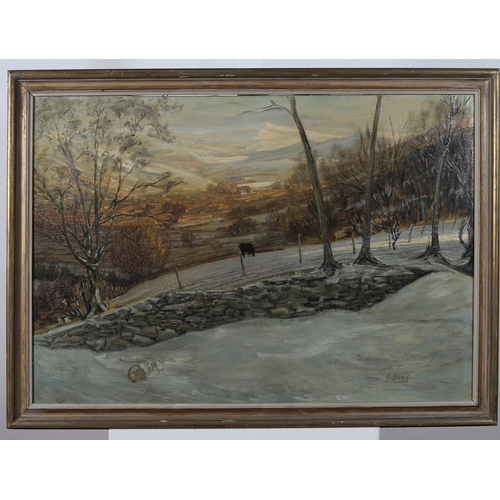 393 - JEREMIAH HOAD 
Extensive Mountain Landscape with Horse Grazing
Oil on canvas
Signed lower right 
68c... 