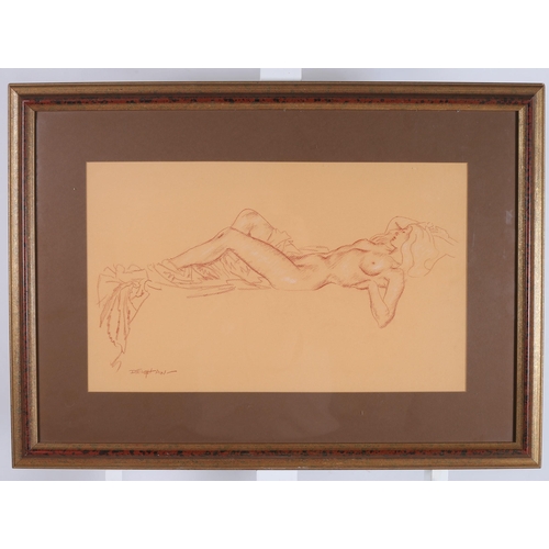 727 - DEIGHAN RECLINING NUDE FEMALE a pastel drawing on paper  32cm (h) x 54cm (w)