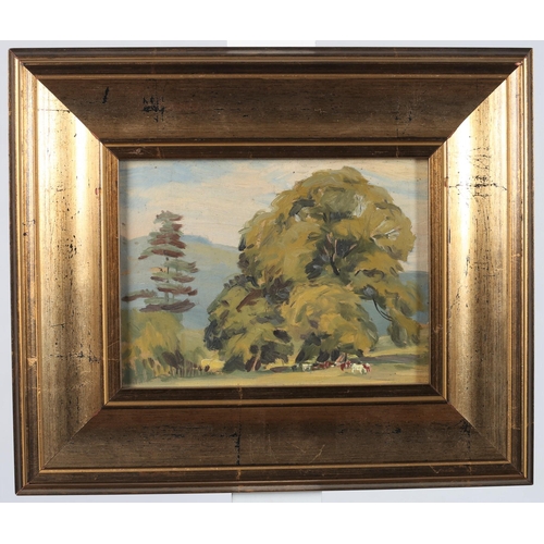 730 - ROBERT E. HUGHES
Landscape with Cattle Grazing 
Oil on board
14cm (h) x 19cm (w)