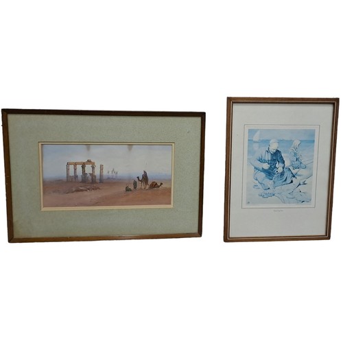 698 - EASTERN SCHOOL desert scene with camels and figures a watercolor, signed lower right 18cm (h) x 35cm... 