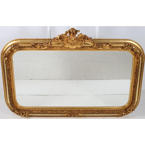 706 - A CONTINENTAL GILT FRAME OVERMANTEL MIRROR with bevelled glass of rectangular outline 
97cm(h) x 145... 