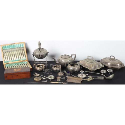 103 - A MISCELLANEOUS COLLECTION to include a twenty four piece silver plated and mother of pearl handle f... 